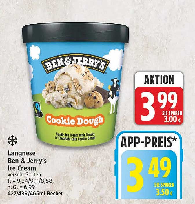 Langnese Ben & Jerry’s Ice Cream versch. Sorten 427/438/465ml Becher