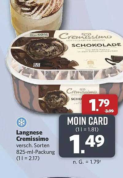 Langnese Cremissimo versch. Sorten 825-ml-Packung (1 l = 2.17)