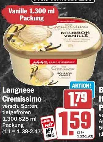 Langnese Cremissimo versch. Sorten, tiefgefroren 1.300-825 ml Packung