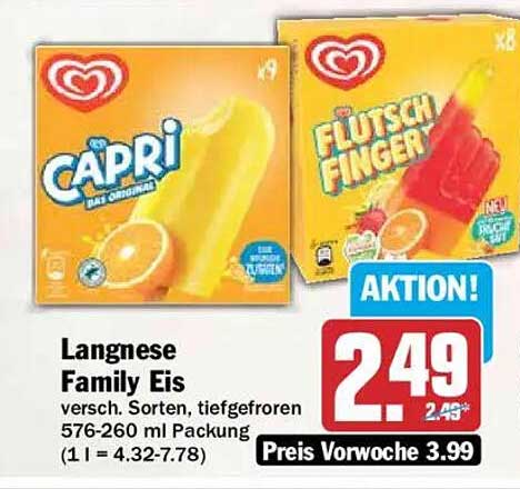 Langnese Family Eis versch. Sorten, tiefgefroren 576-260 ml Packung (1 l = 4.32-7.78)