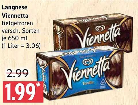Langnese Viennetta tiefgefroren versch. Sorten je 650 ml (1 Liter = 3.06)