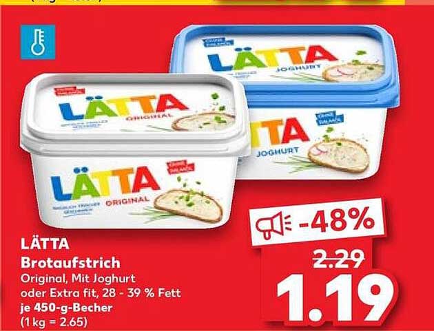 LÄTTA Brotaufstrich Original, Mit Joghurt oder Extra fit, 28 - 39 % Fett je 450-g-Becher