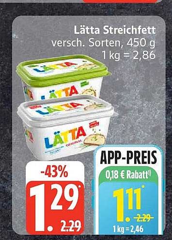 Lätta Streichfett versch. Sorten, 450 g 1 kg = 2,86
