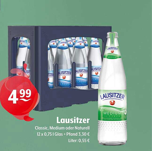 Lausitzer Classic, Medium oder Naturell 12 x 0,75 l Glas + Pfand 3,30 € Liter: 0,55 €