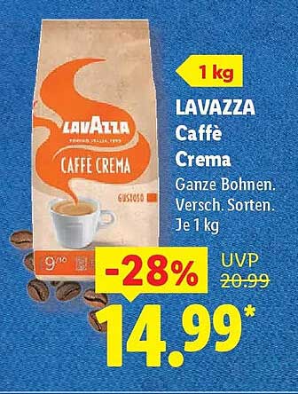 LAVAZZA Caffè Crema Ganze Bohnen. Versch. Sorten. Je 1 kg