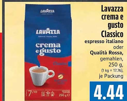 Lavazza crema e gusto Classico espresso italiano oder Qualità Rossa, gemahlen, 250 g, je Packung