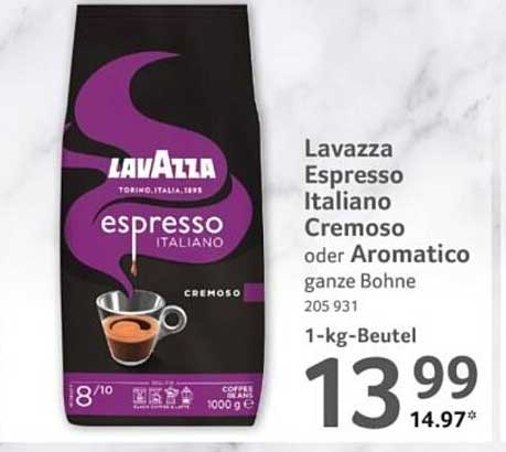 Lavazza Espresso Italiano Cremoso oder Aromatico ganze Bohne 205 931 1-kg-Beutel