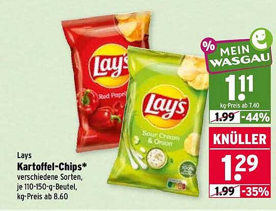 Lays Kartoffel-Chips* verschiedene Sorten je 110-150-g-Beutel, kg-Preis ab 8.60