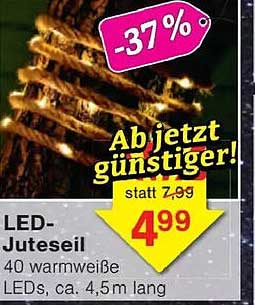 LED-Juteseil 40 warmweiße LEDs, ca. 4,5m lang