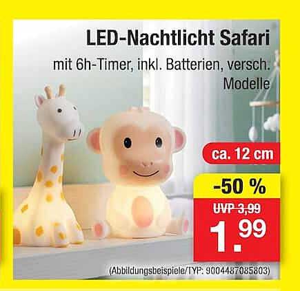 LED-Nachtlicht Safari mit 6h-Timer, inkl. Batterien, versch. Modelle