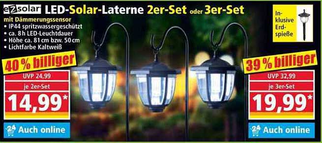 LED-Solar-Laterne 2er-Set oder 3er-Set