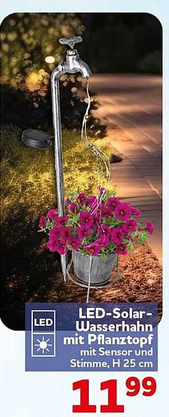 LED-Solar-Wasserhahn mit Pflanztopf mit Sensor und Stimme, H 25 cm