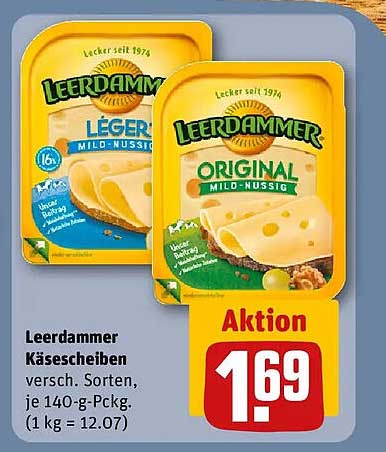 Leerdammer Käsescheiben verschieden Sorten je 140-g-Pckg. (1 kg = 12.07)