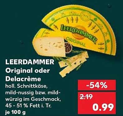 LEERDAMMER Original oder Delacrème holl. Schnittkäse, mild-nussig bzw. mild-würzig im Geschmack, 45 - 51 % Fett i. Tr. je 100 g