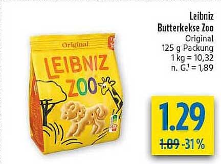 Leibniz Butterkeks Zoo Original 125 g Packung