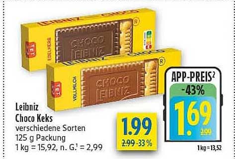Leibniz Choco Kekse verschiedene Sorten 125 g Packung