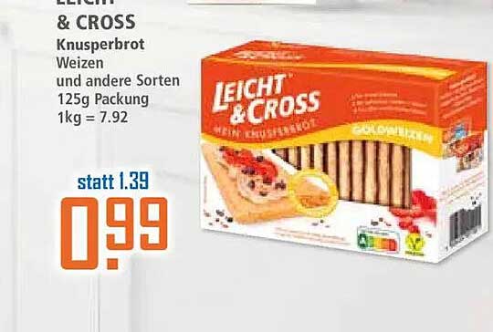 LEICHT & CROSS Knusperbrot Weizen und andere Sorten 125g Packung 1kg = 7.92
