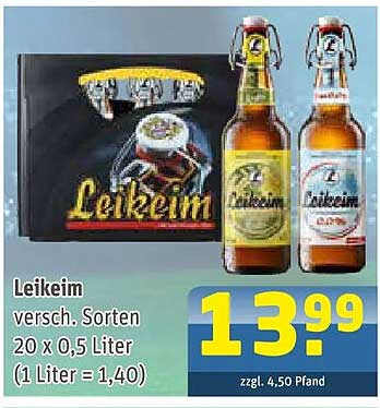 Leikeim versch. Sorten 20 x 0,5 Liter (1 Liter = 1,40)