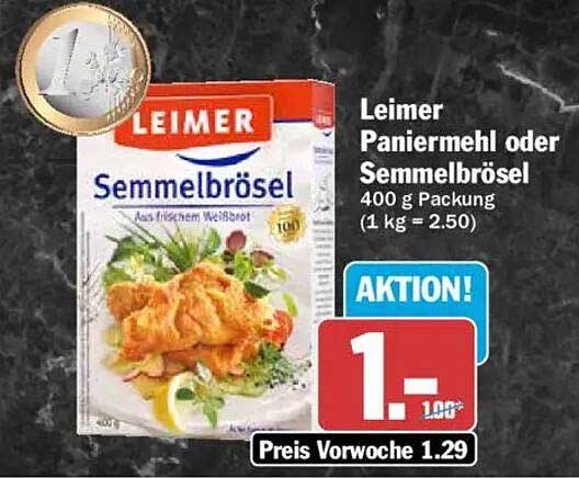Leimer Paniermehl oder Semmelbrösel 400 g Packung (1 kg = 2.50)