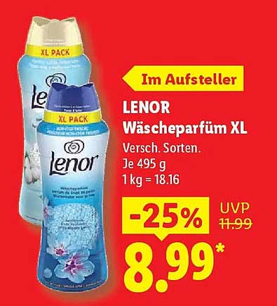 LENOR Wäscheparfüm XL Versch. Sorten. Je 495 g 1 kg = 18.16