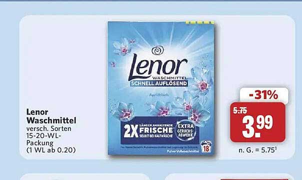 Lenor Waschmittel verschiedene Sorten 15-20-WL-Packung (1 WL ab 0.20)