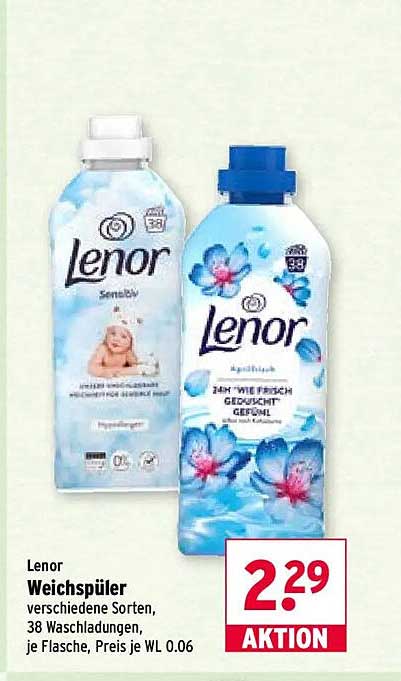 Lenor Weichspüler verschiedene Sorten, 38 Waschladungen, je Flasche, Preis je WL