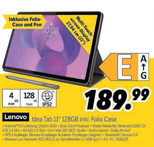 Lenovo Idea Tab 11" 128GB inkl. Folio Case