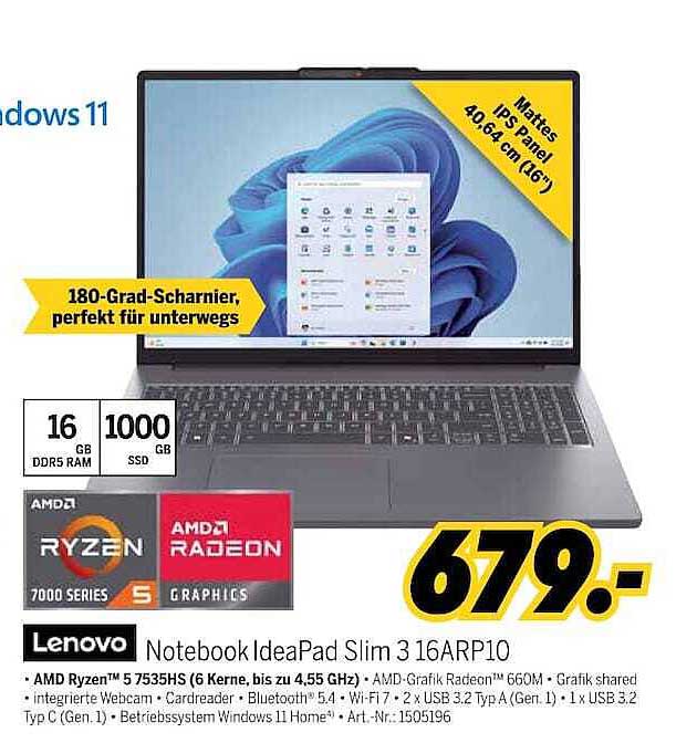 Lenovo Notebook IdeaPad Slim 3 16ARP10