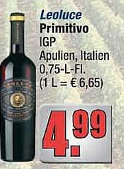 Leoluce Primitivo IGP Apulien, Italien 0,75-L-Fl. (1 L = € 6,65)
