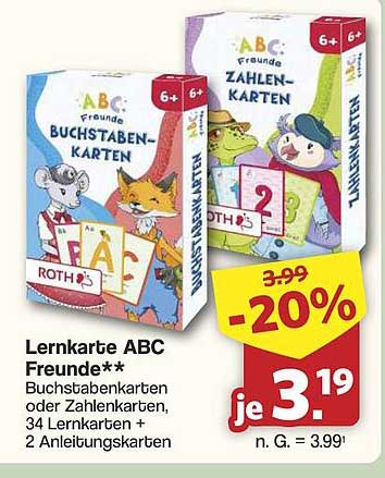 Lernkarte ABC Freunde** Buchstabenkarten oder Zahlenkarten, 34 Lernkarten + 2 Anleitungskarten