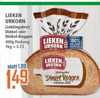 LIEKEN URKORN Lieblingsbrot Dinkel oder Dinkel-Roggen 400g Packung