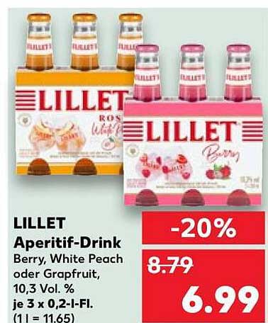LILLET Aperitif-Drink Berry, White Peach oder Grapefruit, 10,3 Vol. % je 3 x 0,2-l-Fl. (1 l = 11,65)