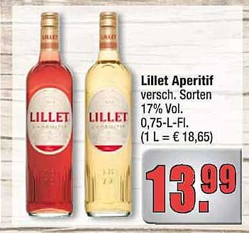 Lillet Aperitif versch. Sorten 17% Vol. 0,75-L-Fl. (1 L = € 18,65)