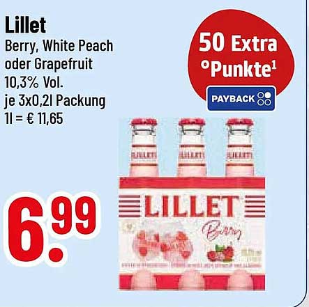 Lillet Berry, White Peach oder Grapefruit 10,3% Vol. je 3x0,2l Packung 1l = € 11,65