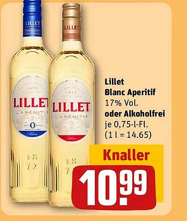 Lillet Blanc Aperitif 17% Vol. oder Alkoholfrei je 0,75-l-Fl. (1 l = 14.65)