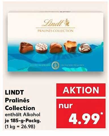 LINDT Pralinés Collection enthält Alkohol je 185-g-Packg. (1 kg = 26,98)
