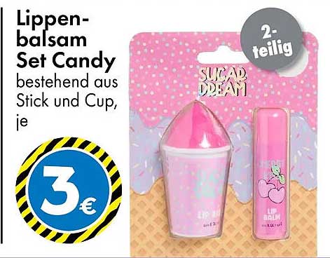 Lippenbalsam Set Candy bestehend aus Stick und Cup, je