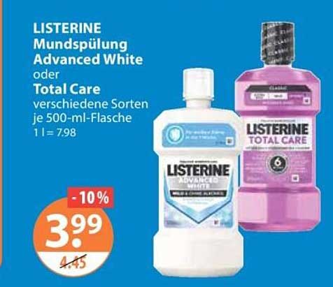 LISTERINE Mundspülung Advanced White oder Total Care verschiedene Sorten je 500-ml-Flasche 1 l = 7,98