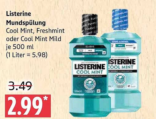 Listerine Mundspülung Cool Mint, Freshmint oder Cool Mint Mild je 500 ml