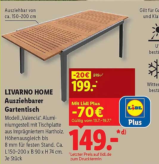 LIVARNO HOME Ausziehbarer Gartentisch