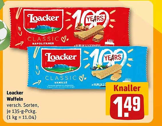 Loacker Waffeln versch. Sorten, je 135-g-Packg. (1 kg = 11.04)