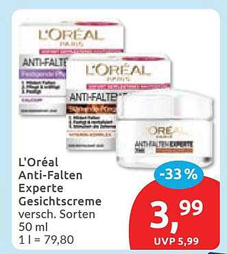 L'Oréal Anti-Falten Experte Gesichtscreme versc. Sorten 50 ml