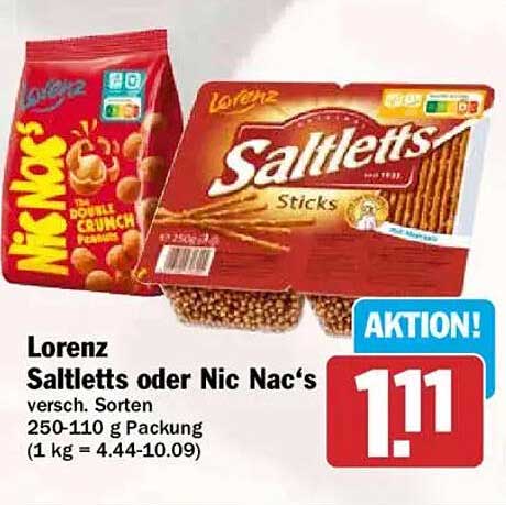 Lorenz Saltletts oder Nic Nac's versch. Sorten 250-110 g Packung (1 kg = 4.44-10.09)
