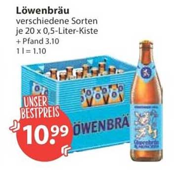 Löwenbräu verschiedene Sorten je 20 x 0,5-Liter-Kiste + Pfand 3.10 1 l = 1.10 UNSER BESTPREIS