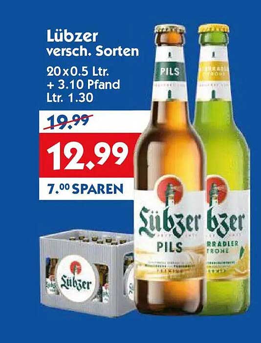 Lübzer versch. Sorten 20 x 0.5 Ltr. + 3.10 Pfand Ltr. 1.30