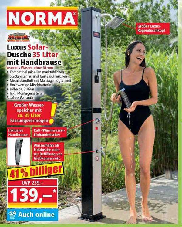 Luxus Solar-Dusche 35 Liter mit Handbrause