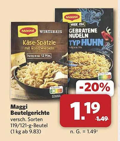 Maggi Beutelgerichte versch. Sorten 119/121-g-Beutel (1 kg ab 9.83)