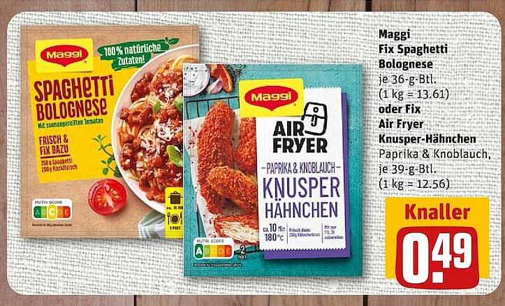 Maggi Fix Spaghetti Bolognese je 36-g-Btl. (1 kg = 13,61) oder Fix Air Fryer Knusper-Hähnchen Paprika & Knoblauch, je 39-g-Btl. (1 kg = 12,56)