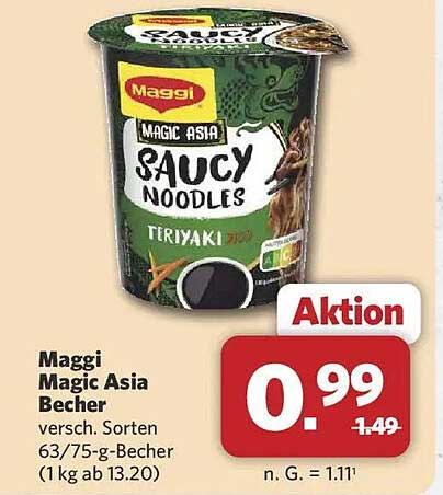 Maggi Magic Asia Becher versch. Sorten 63/75-g-Becher (1 kg ab 13.20)