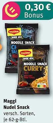 Maggi Nudel Snack versch. Sorten, je 62-g-Btl.
